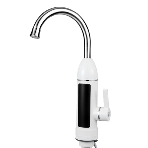 Elektrische Wasserhahn 3000W Durchlauferhitzer Armatur Spültisch LED Temperaturanzeige Heizung Wasserhahn 360° Drehbar für Küche und Bad