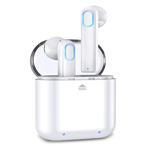 Acokki Bluetooth-Kopfhörer, kabellos, tiefer Bass, Hi-Fi, 3D-Stereo-Sound, integriertes Mikrofon, Kopfhörer mit tragbarer Ladehülle für Smartphones und Laptops In-Ohr weiß