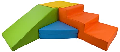 Velinda 4 Großbausteine Schaumstoffbausteine Spielbausteine Bauklötze Rutsche-Set (Farbe: gelb, grün, blau, orange)