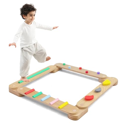 BommJokker Balance board kinder Balanciersteine für Kinder Holz Kleinkinder Schwebebalken Bunte Hindernissteine,Montessori Spielzeug für Drinnen und Draußen (4PCS)