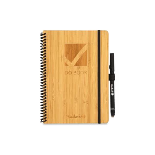 BAMBOOK Do-Book - Bambus-Holz Hardcover - A5 - To-Do Liste mit Monats-, Wochen- und Tagesplaner, Blanko & linierte Seiten - Wiederverwendbares Notizbuch, Notizblock, Reusable Notebook