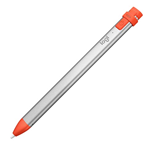 Logitech Crayon Digitaler Zeichenstift für alle ab 2018 veröffentlichten iPads mit Apple Pencil Technologie, Anti-Roll-Design und dynamischem Smart-Tip - Silber/Orange