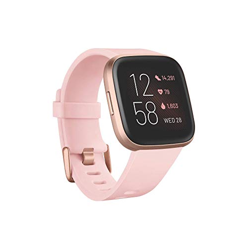 Fitbit Versa 2 – Gesundheits- und Fitness-Smartwatch mit Sprachsteuerung, Schlafindex und Musikfunktion, Crème/Kupferrosé, mit Alexa-Integration