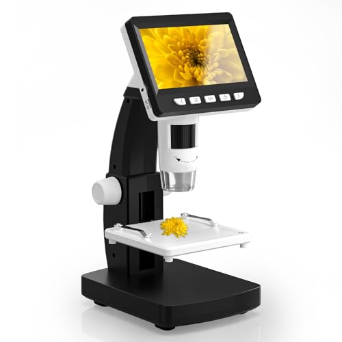 CIMELR Mikroskop, 4,3-Zoll-Digital Mikroskop, 50X-1000X Auflösung, USB Mikroskop mit 8 einstellbaren LED-Beleuchtungen, Mikroskop für Erwachsene/Kinder (306-B)