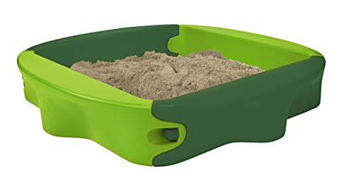 BIG-Sandy mit Hard-Cover - Sandkasten mit bespielbarer Abdeckung, bequeme Sitzfläche, UV-stabilem und wetterfestem Kunststoff, 138 x 138 cm, für Kinder ab 1 Jahr, hellgrün/dunkelgrün