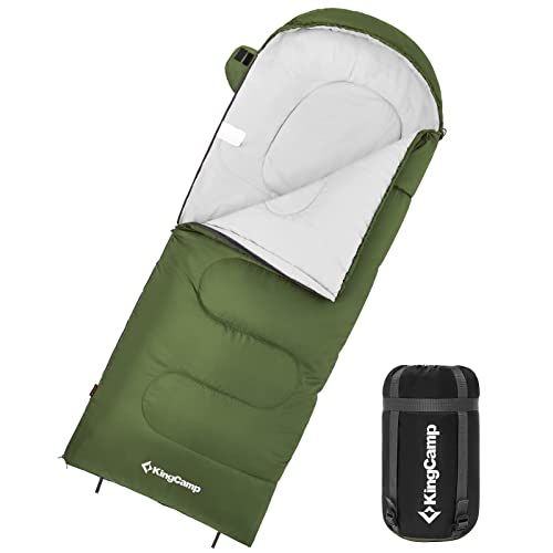 KingCamp Schlafsack Deckenschlafsäcke Leichtgewicht Warm Outdoor für Kinder 3-4 Jahreszeiten für Camping Wandern mit Tragetasche, (Olive R Zip, 165x70cm)