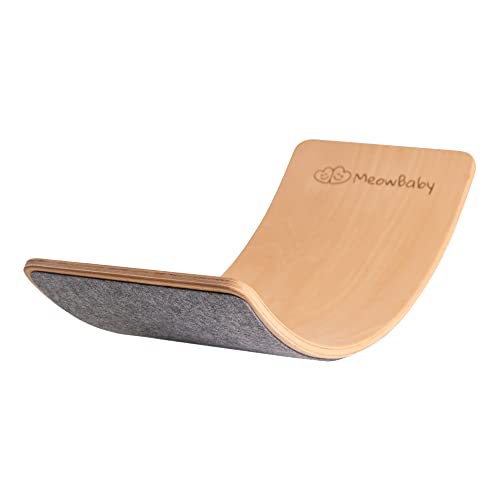 MEOWBABY Balance Board für Kinder - Kleinkind Wackelbrett mit Filz, 80x30cm Balancierbalken aus Holz, Natur - Filz Grau