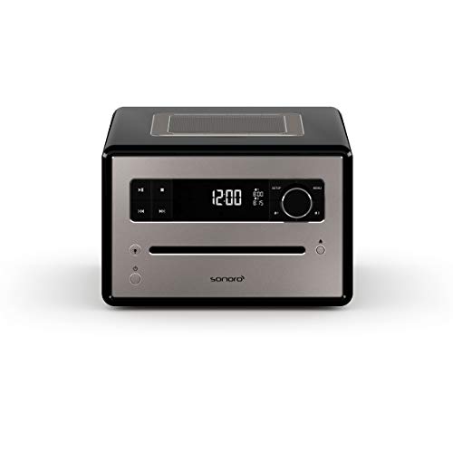 sonoro QUBO CD Player mit Bluetooth, Radio & USB (UKW/FM, DAB Plus, MP3, Wecker, dimmbares Display, Kopfhöreranschluss) Design Digitalradio in Schwarz