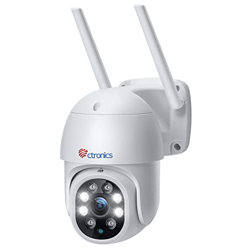 Ctronics PTZ Überwachungskamera Aussen,1080P Kabellose IP WLAN Outdoor Kamera mit Automatische Verfolgung, 30m Nachtsicht in Farbe, 2-Wege Audio, IP66 Wasserdicht, Unterstützt 64GB SD-Karten