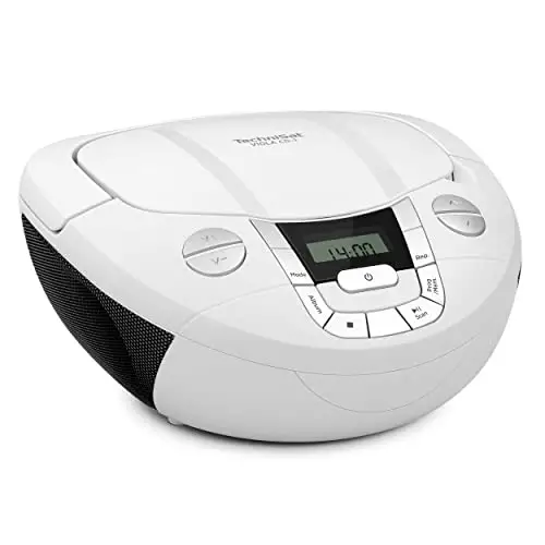 TechniSat Viola CD-1 - tragbarer Stereo CD-Player, Boombox mit praktischem Tragegriff (Radio für Kinder, UKW Radiotuner, Bluetooth-Empfang, 2 x 1 W RMS-Leistung, Netz- und Batteriebetrieb) weiß