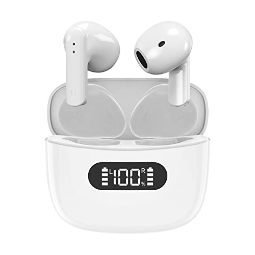 Bluetooth-Kopfhörer, echte kabellose Ohrhörer für den Sport, 36-Stunden-Spielzeit, integriertes Dual-Mikrofon, Stereo-Sound Bluetooth 5.0-Ohrhörer mit Ladetasche für alle Bluetooth-Geräte… (Weiß)
