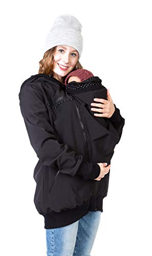 Viva la Mama Tragejacke Rückentrage Baby hinten und vorn tragen Regenjacke Windjacke Softshell Mantel Umstandsjacke - AVENTURIS schwarz Punkte - S