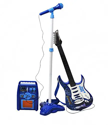 ISO TRADE E-Gitarre + Verstärker + Mikrofon mit Ständer Blau Set für Jungen 1554