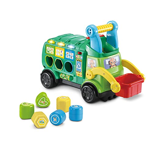 VTech Baby 2-in-1 Recycling-Rutschauto – Rutschfahrzeug und Sortierspielzeug in einem – Recycling spielerisch vermitteln – Aus wiederverwertetem Plastik – Für Kinder von 18-36 Monaten, Groß