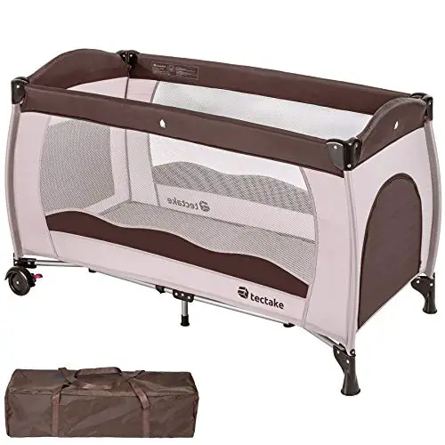 TecTake 800395 Kinderreisebett mit Schlafunterlage und praktischer Transporttasche, 126 x 65 x 80 cm (Coffee | Nr. 402417)
