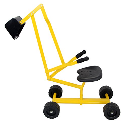 COSTWAY Sitzbagger 360° drehbar, Bagger zum Draufsitzen Metall mit Schaufel & Rädern, Bagger Sandkasten, Aufsitzbagger Sandbagger für Kinder ab 3 Jahren (Gelb)