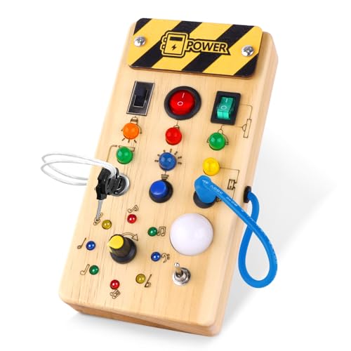 Hoarosall Montessori Spielzeug Busy Board mit LED Lichtschalter Activity Board Holzspielzeug ab 1 Jahr Motorikspielzeug Sensorik Spielzeug Lernspielzeug für Babys und Kleinkinder ab 1 2 3 4 Jahre