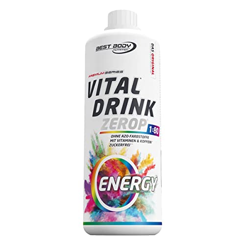 Best Body Nutrition Vital Drink ZEROP - Energy mit 60 mg Koffein, Original Getränkekonzentrat Sirup zuckerfrei, 1:80 ergibt 80 Liter Fertiggetränk, 1000 ml