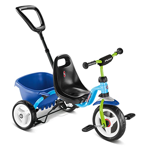 PUKY CEETY | komfortables und sicheres Dreirad | Teleskop-Schiebestange | für Kinder ab 2 Jahren | mit Lenkerpolster | Blau-Kiwi
