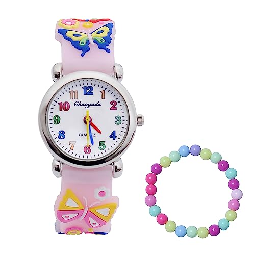 MUXIJIA Kinder Uhren für Mädchen ab 3-10 Jahre, Analog Quarz Armbanduhr Jungen Uhr Mädchen Uhr, 3D Cartoon Mädchenuhr Silikon Uhrenarmband Kinderuhr (Rosa)