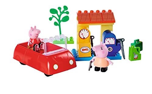 BIG-Bloxx - Peppa Pig Spielzeug-Auto (28 Bausteine) - Peppa Wutz Auto mit Tankstelle und 2 Spielfiguren (Papa & Peppa Wutz), Klemmbaustein-Set für Kinder von 18 Monaten bis 5 Jahre