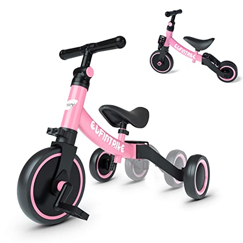 besrey 5 in 1 Laufräder Laufrad Kinderdreirad Dreirad Lauffahrrad Lauflernhilfe für Kinder ab 1 Jahre bis 4 Jahren - Rosa