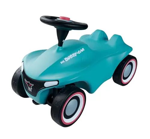 BIG Bobby Car Neo Azur - Rutschauto ab 1 Jahr, Limitierte Auflage in der Trendfarbe 2023 Azur-Blau, Auto für Kinder mit Flüsterreifen, Sicherheits-Lenkrad und Hupe, 1-5 Jahre (max. 50 kg)