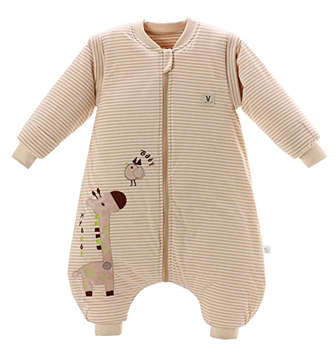 Chilsuessy Baby Winter Schlafsack mit Füßen und abnehmbar Langarm Pyjamas aus Bio Baumwolle kleine Kinder Schlafsack für Baby 1 bis 6 Jahre, Giraffe/2.5 Tog, M/Koerpergroesse 95-105cm