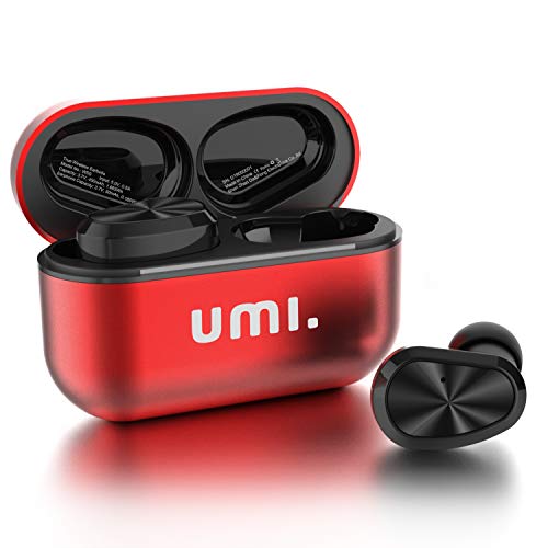 Amazon Brand - Umi Kopfhörer W5s Bluetooth 5.2 IPX7 Kabellose In-Ear-Kopfhörer für iPhone Samsung, Huawei mit Patentiertem Intelligenten Metall-Ladeetui (Rot)