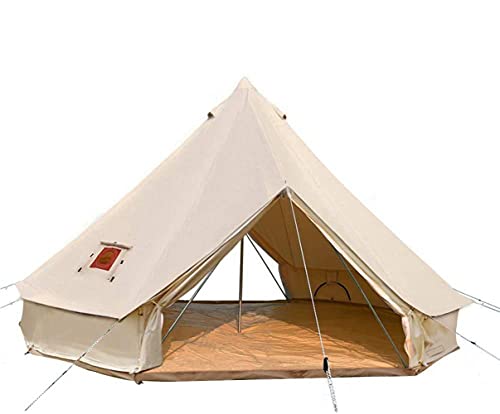Sport Tent 4-Jahreszeiten Camping Zelte Baumwolle Wasserdicht Familienzelt Tipi Indianerzelt Teepee Glockenzelt mit 2 Türen/Doppeltüren, 4 M, Mit Ofenloch
