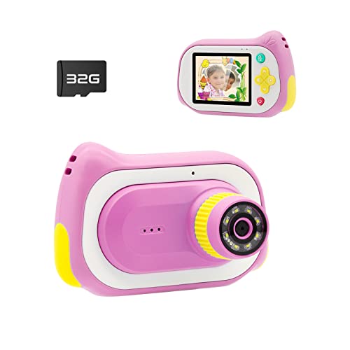 Veroyi Kinderkamera, Digitalkamera Kinder mit Mikroskopfunktion, 1080P 15MP Mini Spielzeug Kleinkind Videokamera mit 200X Lupe 32GB-Karte, Camcorder Geschenk für 3-10 Jahre Jungen Mädchen (Pink)