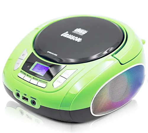 Lauson NXT964 Tragbarer CD-Player mit LED-Discolichter | CD-Radio Boombox | CD Player für Kinder | kinderradio mit USB | LCD-Display | Netz & Batterie, Grün