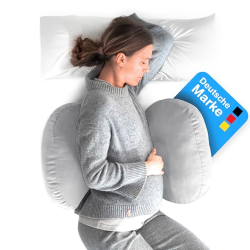 BabybeFun Schwangerschaftskissen [Platzsparend] Pregnancy Pillow für optimale Seitenlage mit Verstellbarer Größe für Schlafkomfort und gegen Rückenschmerzen | Hellgrau