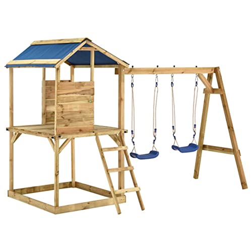 Gecheer Spielturm mit Rutsche Schaukeln Leiter Holzturm Kletterturm Klettergerüst Kinder Garten Imprägniertes Kiefernholz