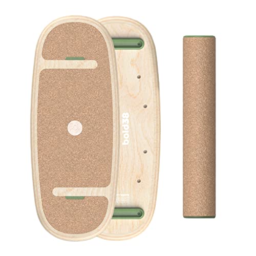 Bold38 Balance-Board - Premium Materialien (Holz, Korkrolle) - Balance Board Erwachsene und Kinder - Surf & Fitness, Plank Board, Trickboard - Gleichgewichtsboard zum Trainieren – Balanceboard