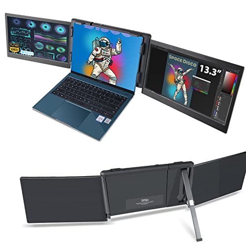 TeamGee Tragbarer Monitor für Laptop, 13,3' Full HD IPS Display, Tri-Screen Monitor Screen Extender, USB-A/Type-C Plug and Play für Windows Android & Mac, Funktioniert mit 13'-16.5' Laptops