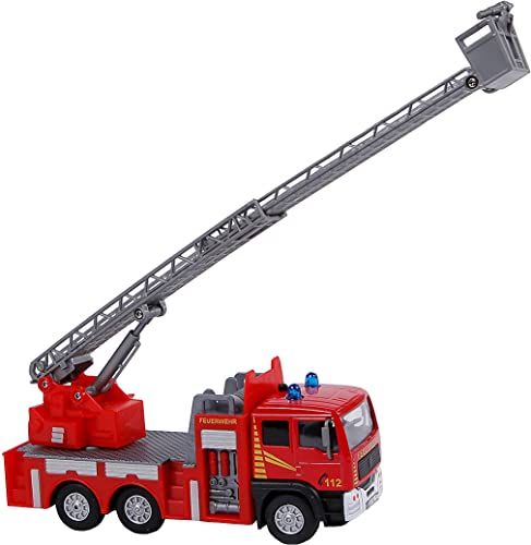 Kids Globe Traffic Feuerwehrauto mit Drehleiter, Spielzeug, Kinderspielzeug mit Licht und Sound, 510126, rot
