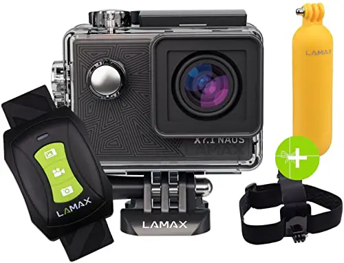 Action Cam 4K LAMAX X7.1 Naos + Stirnband und Schwimmer Zeitraffer Kamera, Native 2,7K 30 fps Video, Full HD 60 fps, Unterwasserkamera, WiFi und App, 23 Stück Zubehör, Wasserdicht bis zu 30m