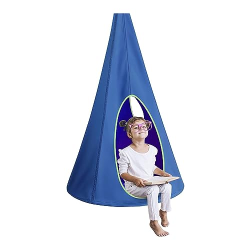 GOPLUS Hängezelt Ø 80cm, Hängehöhle 360° Drehung, Hängesessel, Kinderhängesitz belastbar bis 115 Kg, Kinder Fly Schaukel, Hängemattenschaukel, Hängenest für Innen- und Außenraum, 80 x 140 cm (Blau)