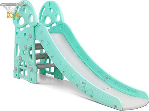 Rutsche, Faltbar Kinderrutsche, Kinder Fun-Slide mit Basketballkorb, Klappbar Kleinkinderrutsche, Gartenrutsche Kinder Spielzeugrutsche, für 1-6 Jahre, Indoor & Outdoor Rutschbahn mit Rutschauslauf