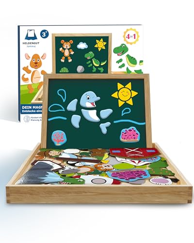 HELDENGUT® magnetisches Holzpuzzle ab 3 Jahre - Spielzeug ab 3 Jahre mädchen - Kreatives & langlebiges Magnetspiel ab 3 Jahre