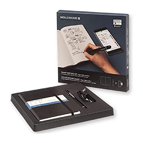 Moleskine Smart Writing Set Paper Tablet Notizbuch und Pen+ Smartpen (Smart Notizbuch Paper Tablet geeignet für die Verwendung mit Moleskine Pen+, gepunktet, Large 13 x 21cm) schwarz
