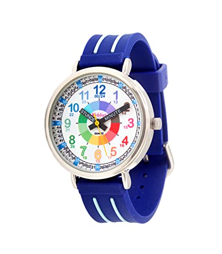KIDDUS Lern Armbanduhr für Kinder, Jungen und Mädchen. Analoge Armbanduhr mit Zeitlernübungen. Zeit Lehrer. Time Teacher. Minuten und Stunden Beschriftet