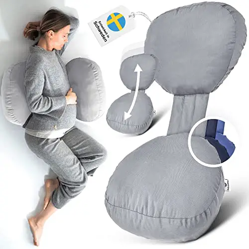 BabybeFun Schwangerschaftskissen [Platzsparend] Pregnancy Pillow für optimale Seitenlage mit Verstellbarer Größe für Schlafkomfort und gegen Rückenschmerzen | Hellgrau