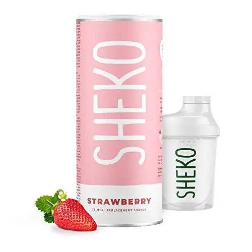 SHEKO Diätshake zum Abnehmen | Erdbeer Protein Pulver | 25 Portionen Mahlzeit Ersatz inkl. Shaker