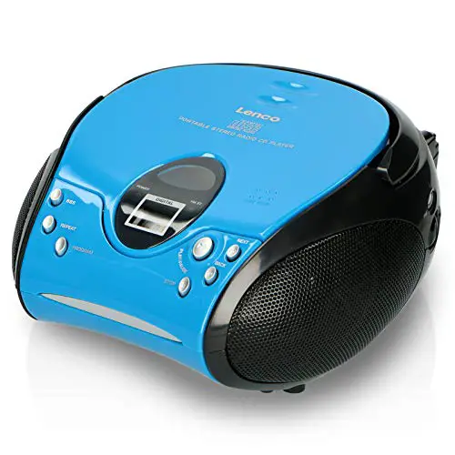 Lenco SCD24 mit Auxiliary - CD-Player für Kinder - CD-Radio - Stereoanlage - Boombox - UKW Radiotuner - Titel Speicher - 2 x 1,5 W RMS-Leistung - Netz- und Batteriebetrieb - Blau