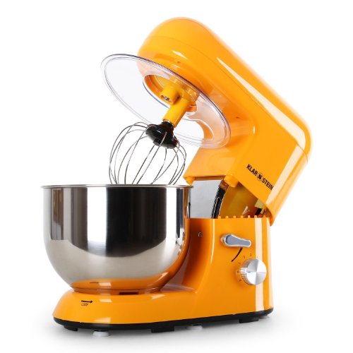 Klarstein Bella Orangina - Küchenmaschine, Rührmaschine, 5,2 Liter-Rührschüssel, Knetmaschine mit 1300 Watt, 6-stufige Geschwindigkeit, Edelstahlschüssel, orange