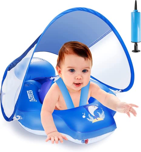 Parner Schwimmreifen Baby mit SPF50+ Sonnenschutz-Baldachin, Upgrade Verstellbarer Sicherheitssitz, Baby Schwimmtrainer für 3–36 Monate - L