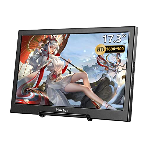 Tragbarer PC Monitor, Pisichen 17,3 Zoll HD 1600x900 Portable Monitor, USB & HDMI Eingang, 5ms, 60Hz, Gaming Monitor für Computer Laptop PS4 PS3 Xbox Ones Raspberry Pi