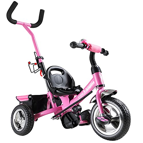 Dreirad Sicherheitsgurt abnehmbare Lenkstange verstellbare Fußablage Kinderdreirad Fahrrad Kinder Kleinkinder Baby pink